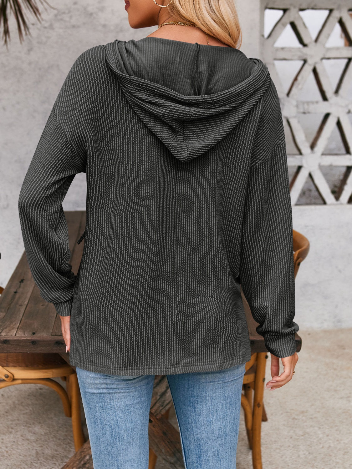 Double Take Drawstring Dropped Shoulder Long Sleeve Hoodie (5 Colors) Shirts & Tops Krazy Heart Designs Boutique