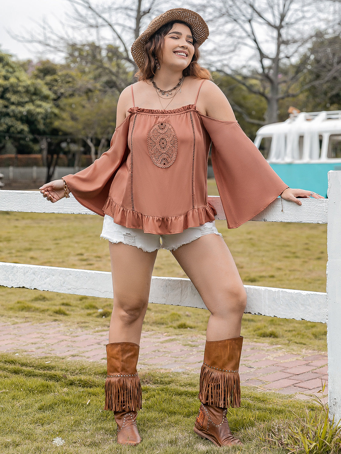 Plus Size Frill Square Neck Long Sleeve Blouse Shirts & Tops Krazy Heart Designs Boutique