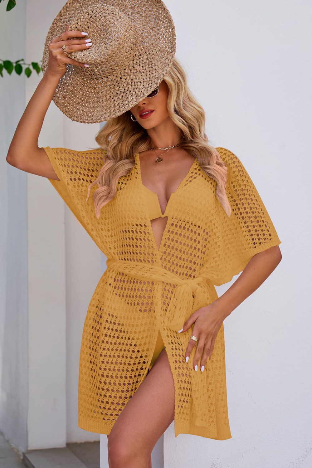 Openwork Tie Waist Cover Up (4 Colors) swimwear Krazy Heart Designs Boutique Honey S