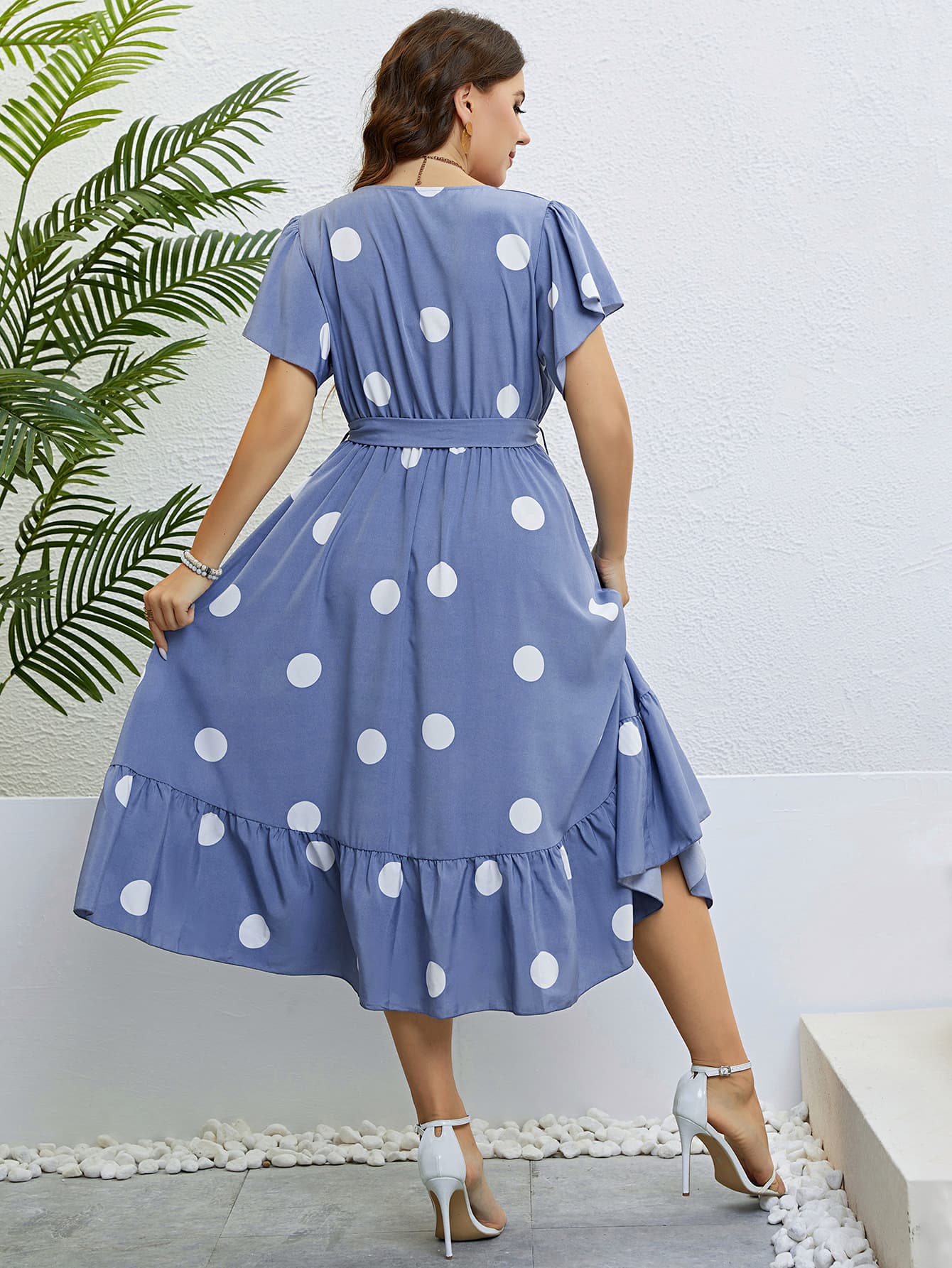 Honey Polka Dot Belted Flutter Sleeve Ruffle Hem Dress Dress Krazy Heart Designs Boutique