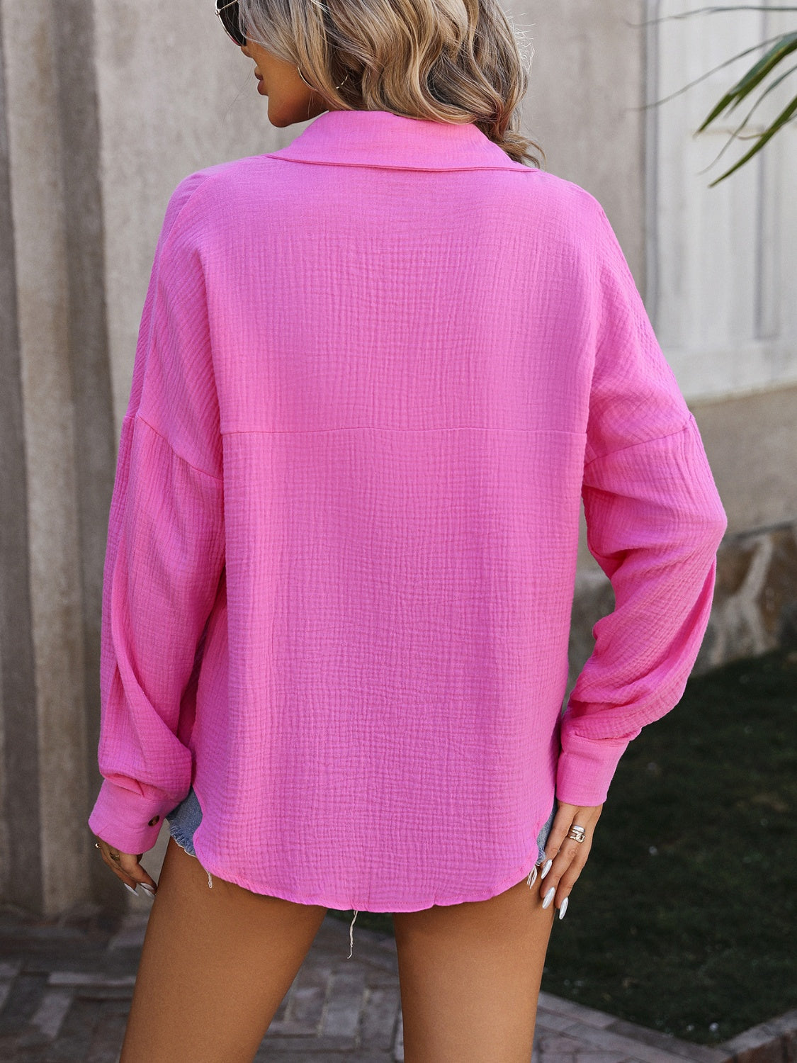Textured Pocketed Button Up Dropped Shoulder Shirt (4 Colors) Shirts & Tops Krazy Heart Designs Boutique
