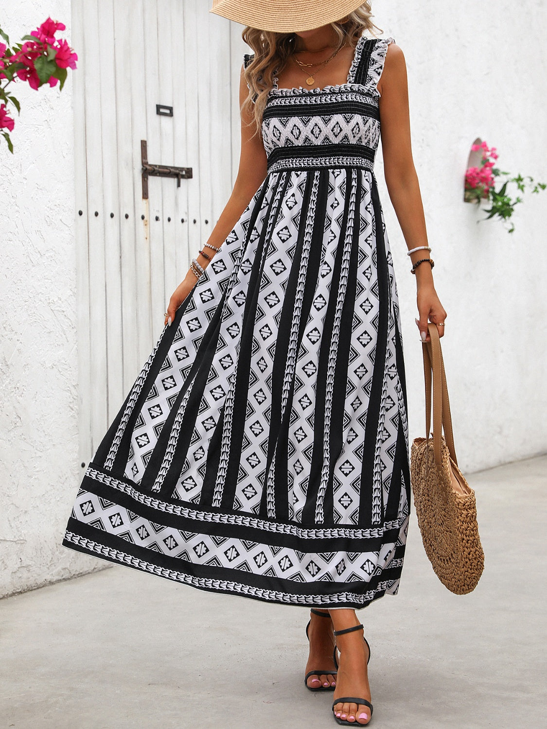 Aztec Printed Square Neck Wide Strap Cami Dress Dress Krazy Heart Designs Boutique