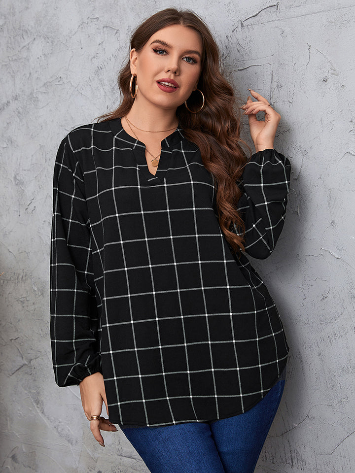 Honey Plus Size Notched Neck Long Sleeve Blouse Shirts & Tops Krazy Heart Designs Boutique Black 1XL