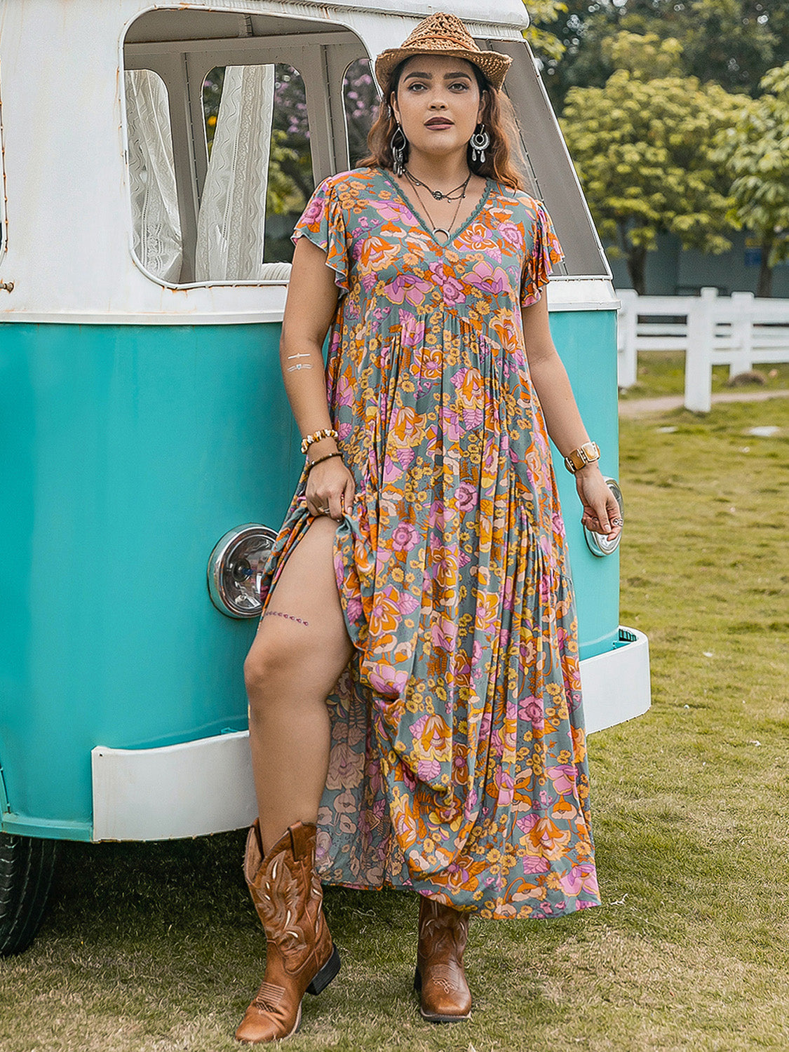 Plus Size Ruffled Printed Cap Sleeve Dress (2 Prints) Dress Krazy Heart Designs Boutique