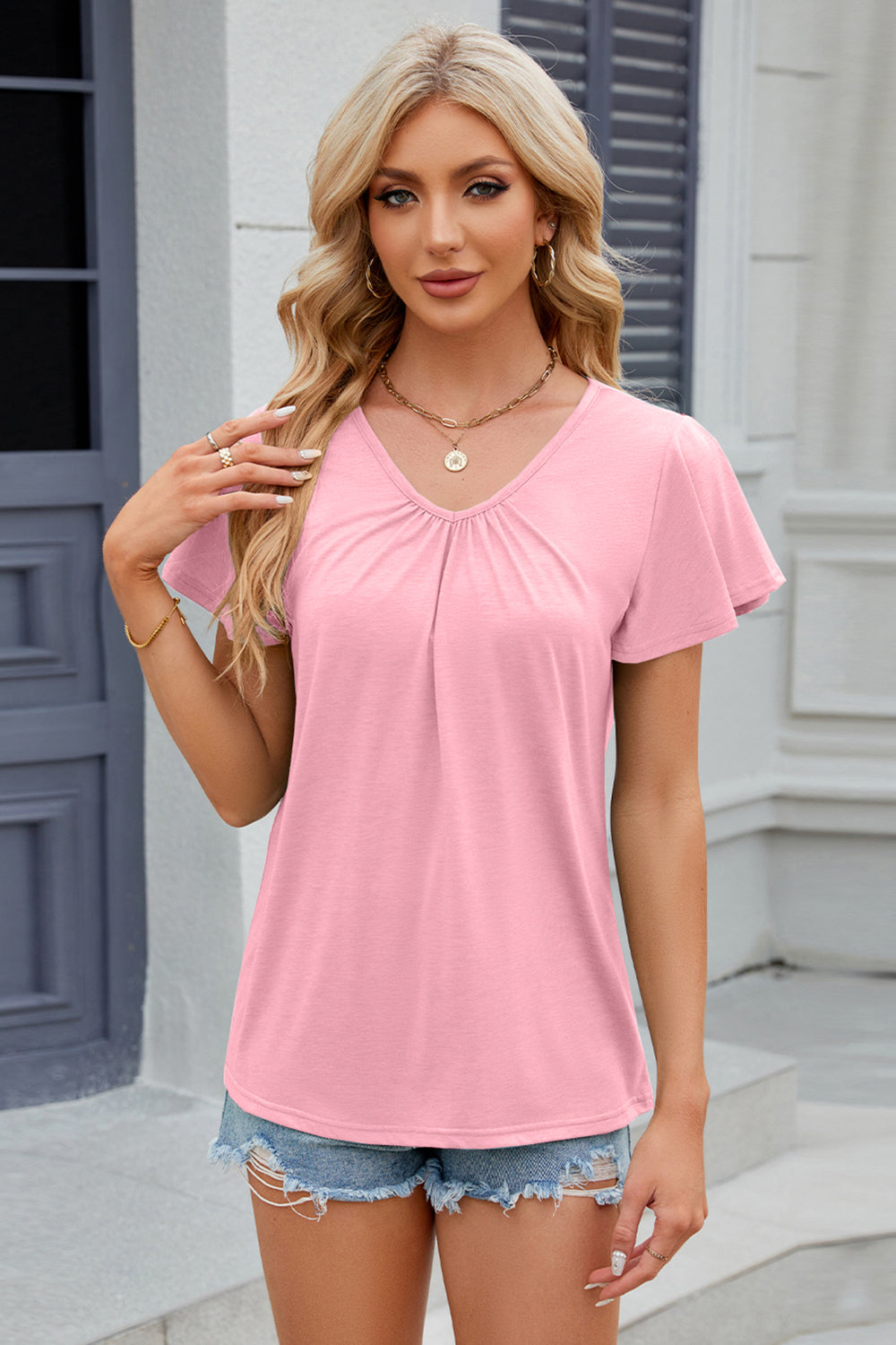V-Neck Short Sleeve Top (8 Colors) Shirts & Tops Krazy Heart Designs Boutique Blush Pink S