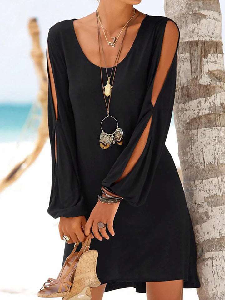 Cutout Long Sleeve Round Neck Dress Krazy Heart Designs Boutique Black S