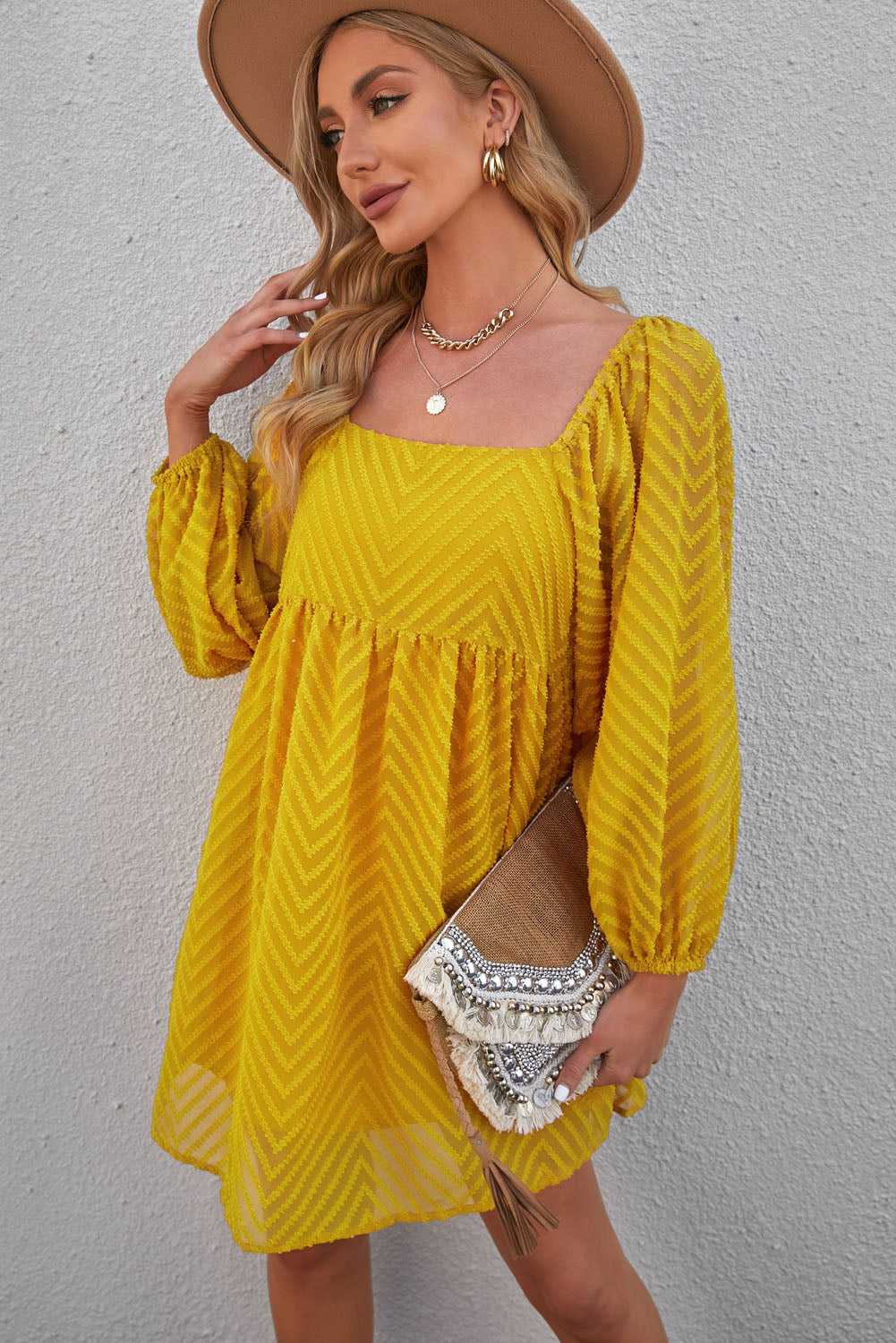 Textured Square Neck Mini Dress (6 Colors) Dress Krazy Heart Designs Boutique