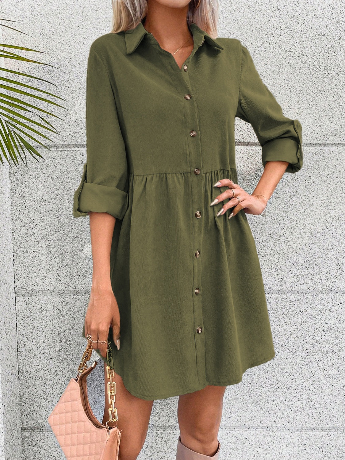Button Up Collared Neck Long Sleeve Dress Dress Krazy Heart Designs Boutique