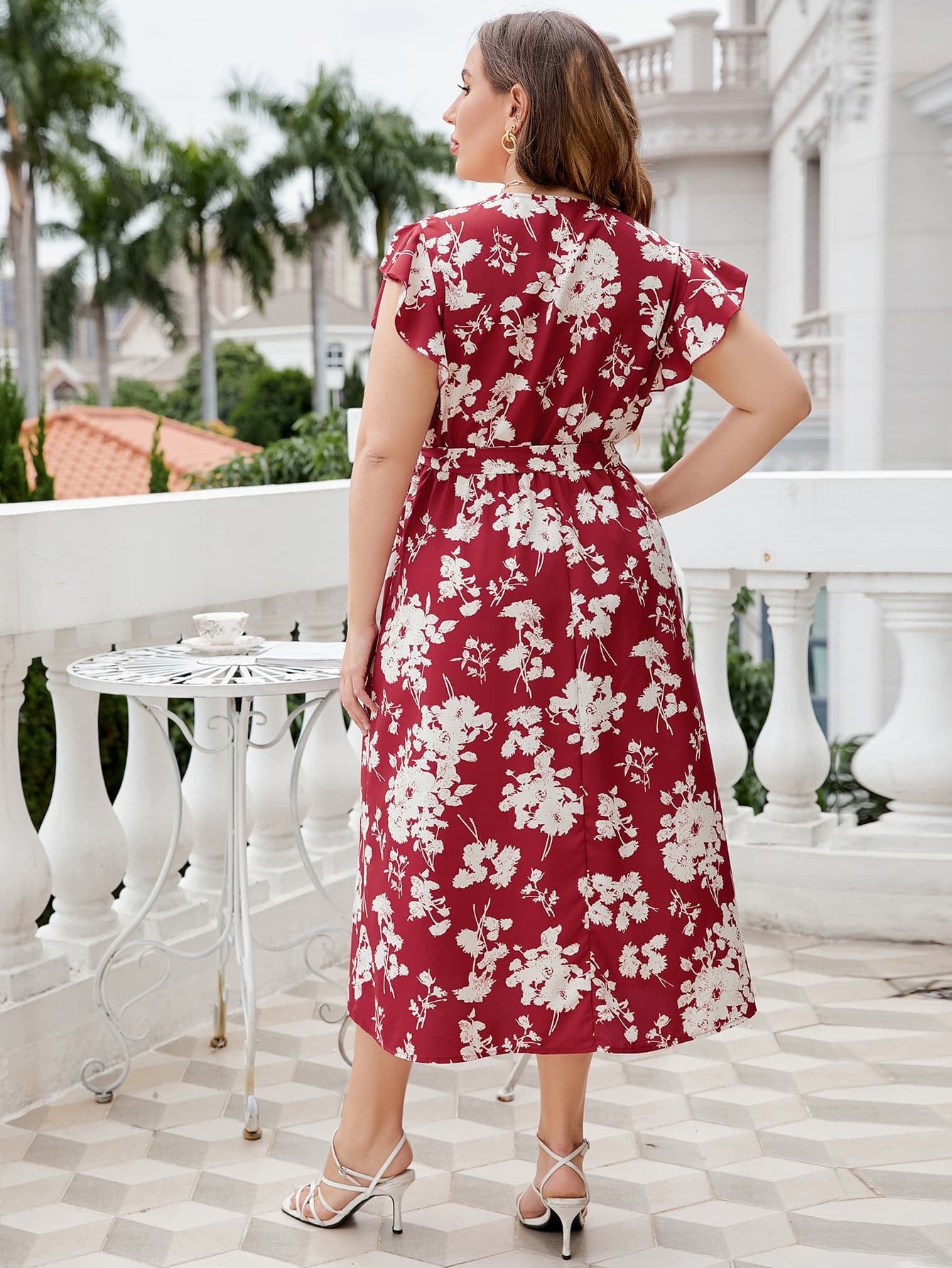 Honey Plus Size Floral Tie Waist Surplice Neck Midi Dress dress Krazy Heart Designs Boutique