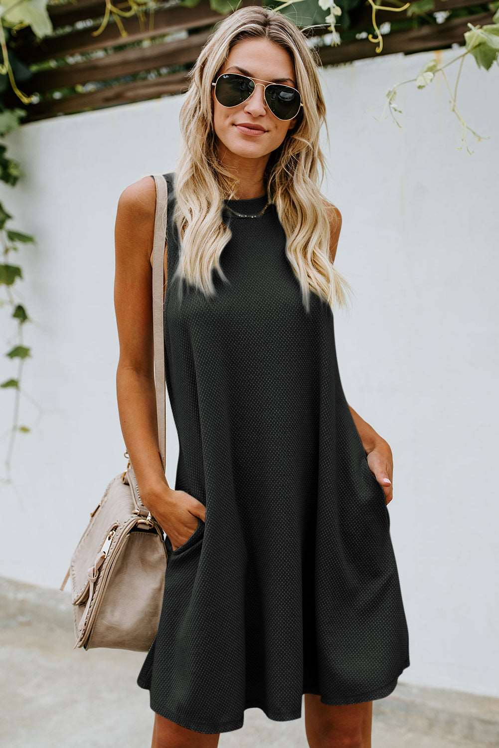 Crisscross Open Back Sleeveless Dress with Pockets (3 Colors) Krazy Heart Designs Boutique Black S