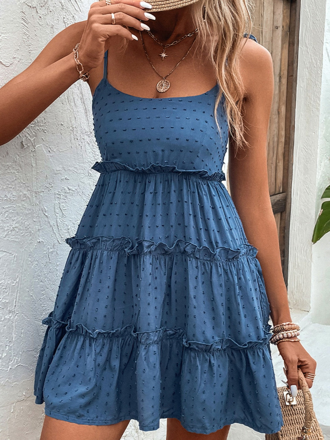 Frill Spaghetti Strap Tiered Dress (9 Colors) Dress Krazy Heart Designs Boutique Dark Blue S