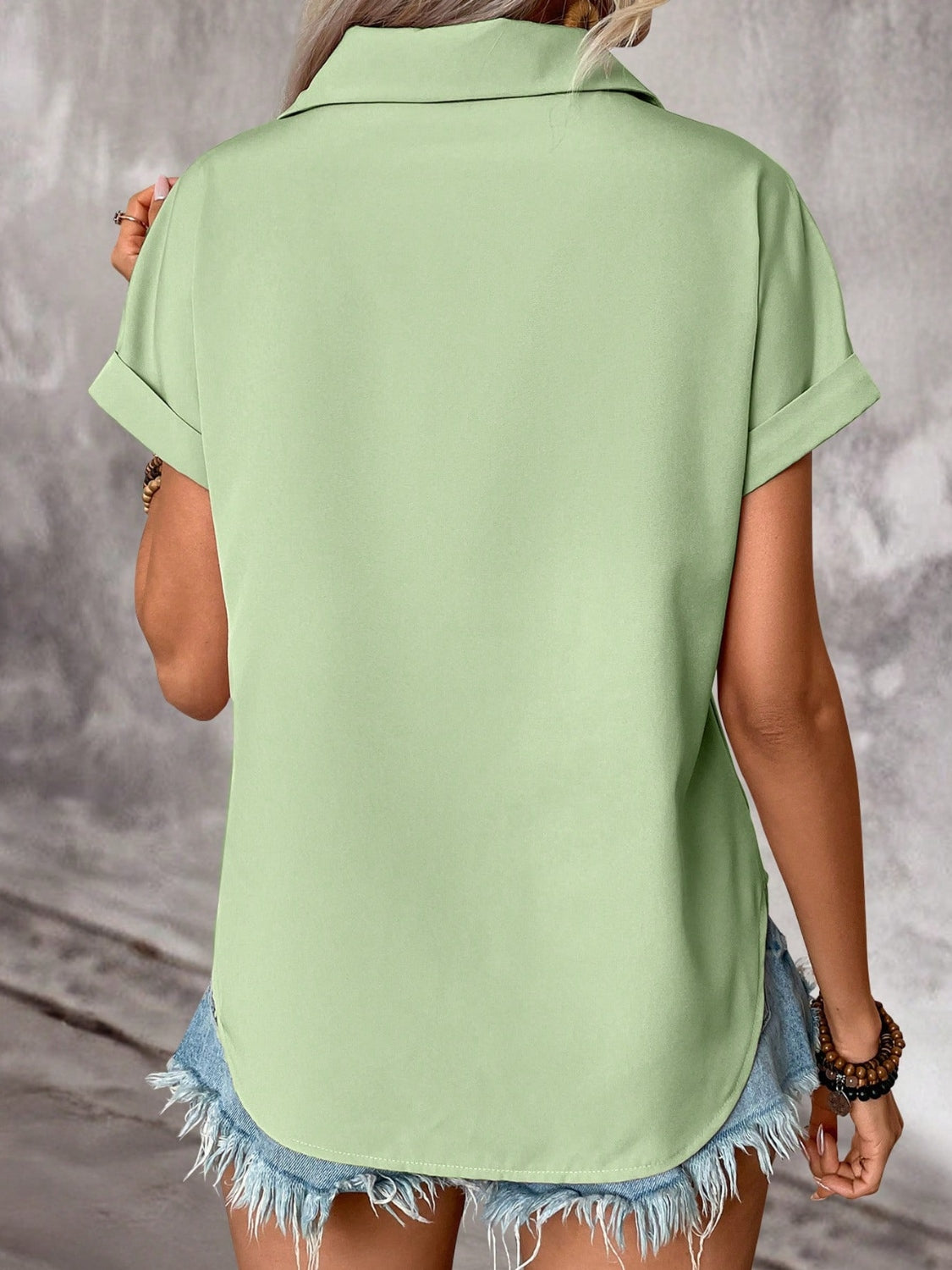 Pleated Detail Collared Neck Short Sleeve Shirt (6 Colors) Shirts & Tops Krazy Heart Designs Boutique