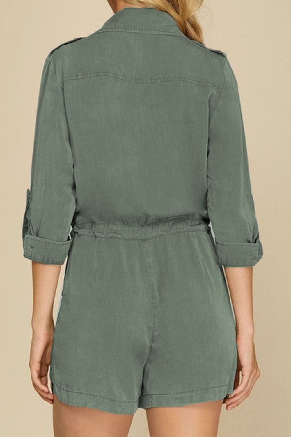 Collared Neck Drawstring Roll-Tab Sleeve Romper (2 Colors) Outfit Sets Krazy Heart Designs Boutique