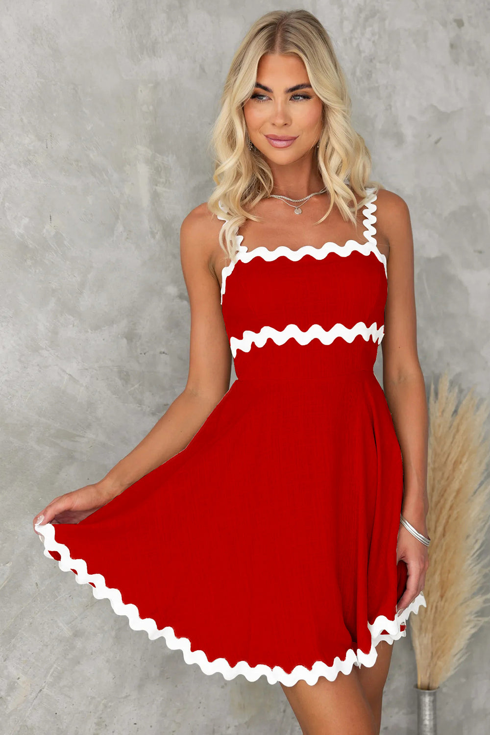 Contrast Color Zig Zag Square Neck Mini Dress (6 Colors) Dress Krazy Heart Designs Boutique Deep Red S
