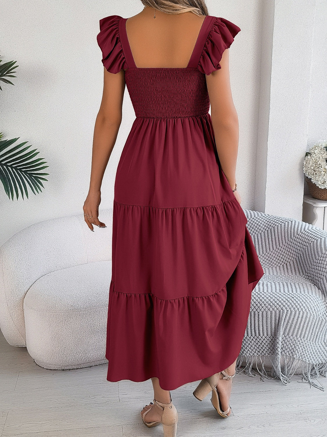 Smocked Square Neck Cap Sleeve Midi Dress (5 Colors) Dress Krazy Heart Designs Boutique