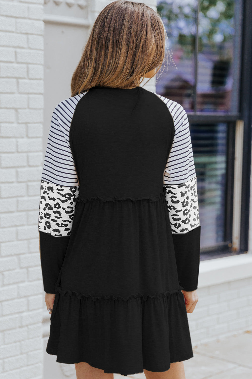 Mixed Print Frill Trim Long Sleeve Dress (3 Colors) Dress Krazy Heart Designs Boutique