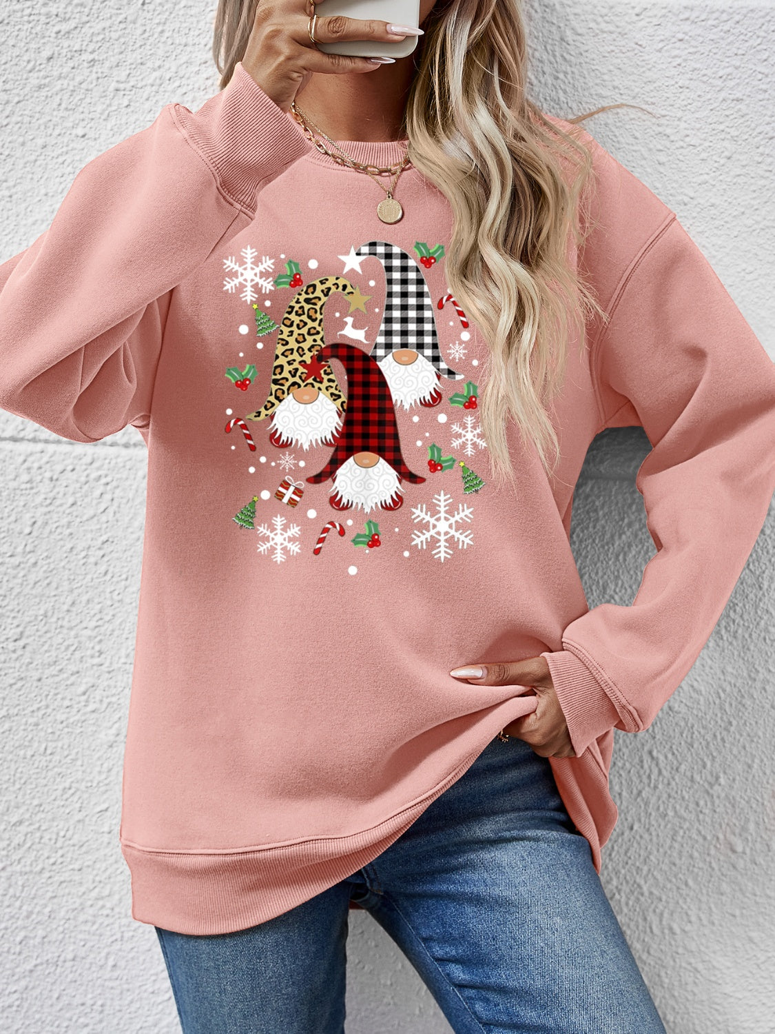 Faceless Gnomes Graphic Drop Shoulder Sweatshirt (9 Colors) Shirts & Tops Krazy Heart Designs Boutique Blush Pink S