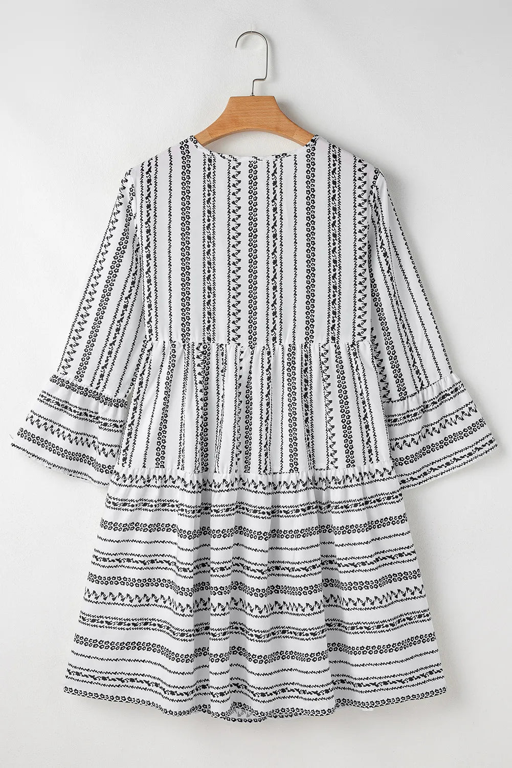 Printed Tie Neck Three-Quarter Sleeve Mini Dress Dress Krazy Heart Designs Boutique