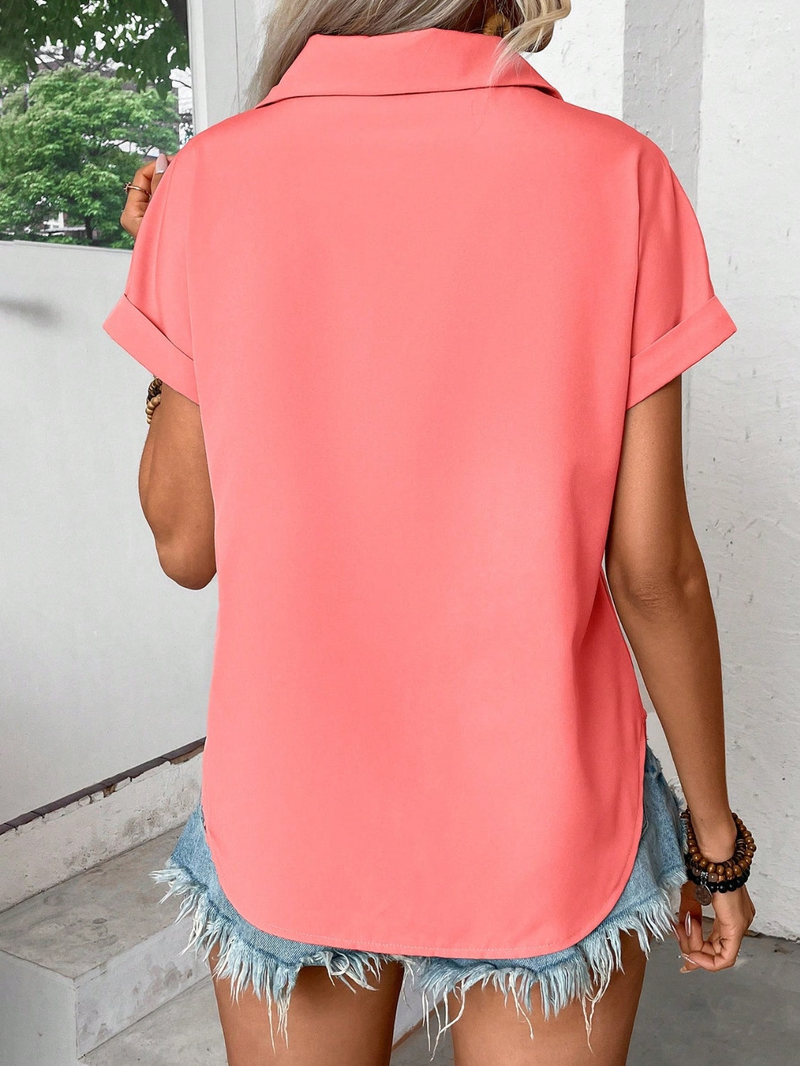 Pleated Detail Collared Neck Short Sleeve Shirt (6 Colors) Shirts & Tops Krazy Heart Designs Boutique