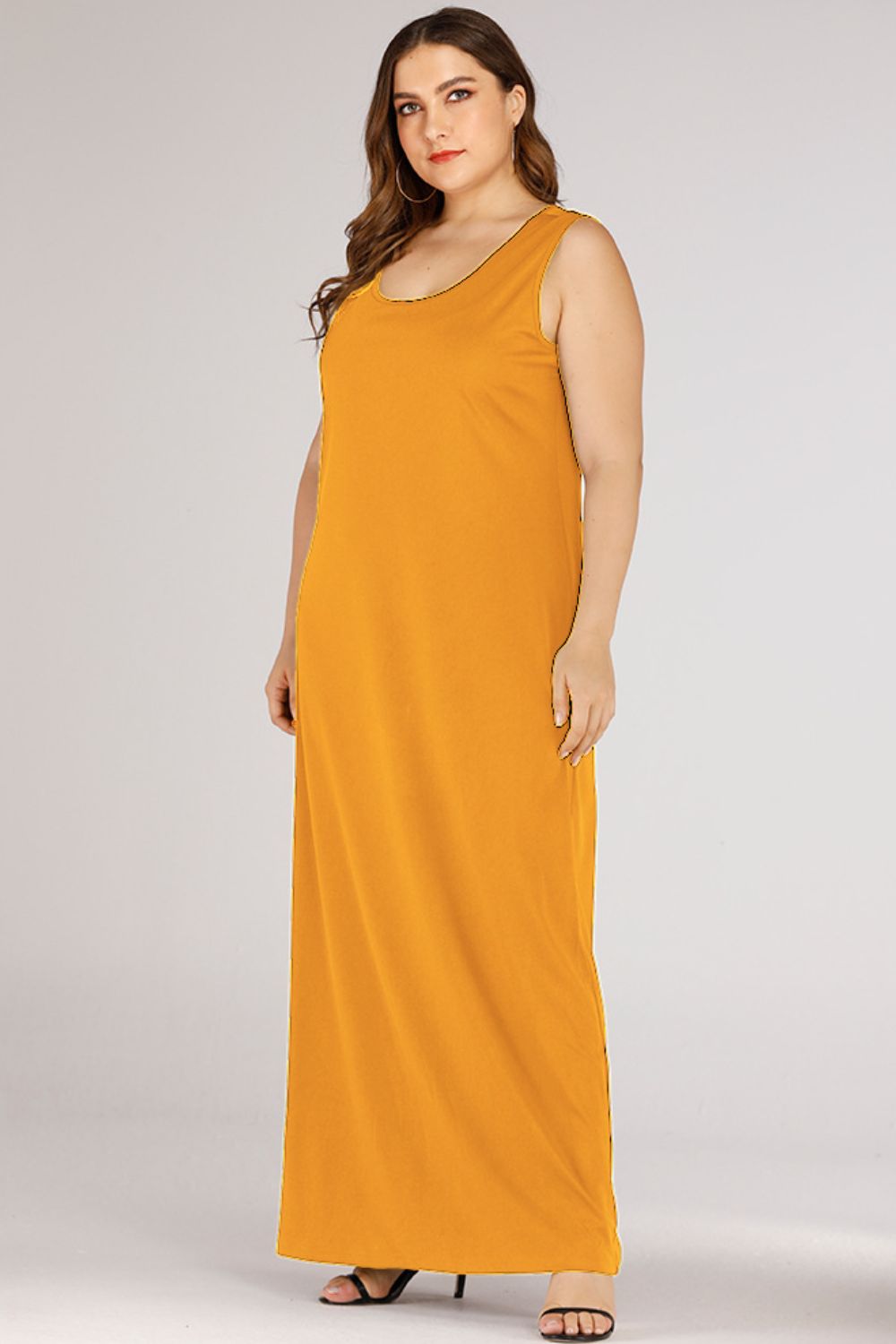 Plus Size Scoop Neck Maxi Tank Dress (3 Colors) dress Krazy Heart Designs Boutique Gold L