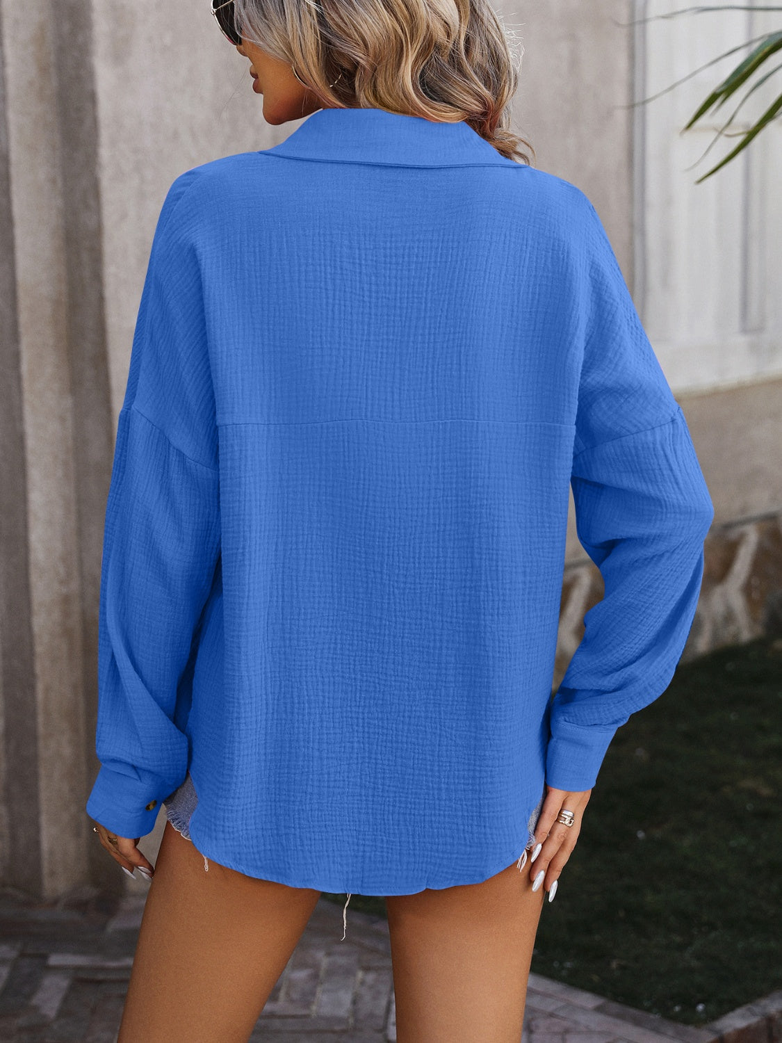 Textured Pocketed Button Up Dropped Shoulder Shirt (4 Colors) Shirts & Tops Krazy Heart Designs Boutique