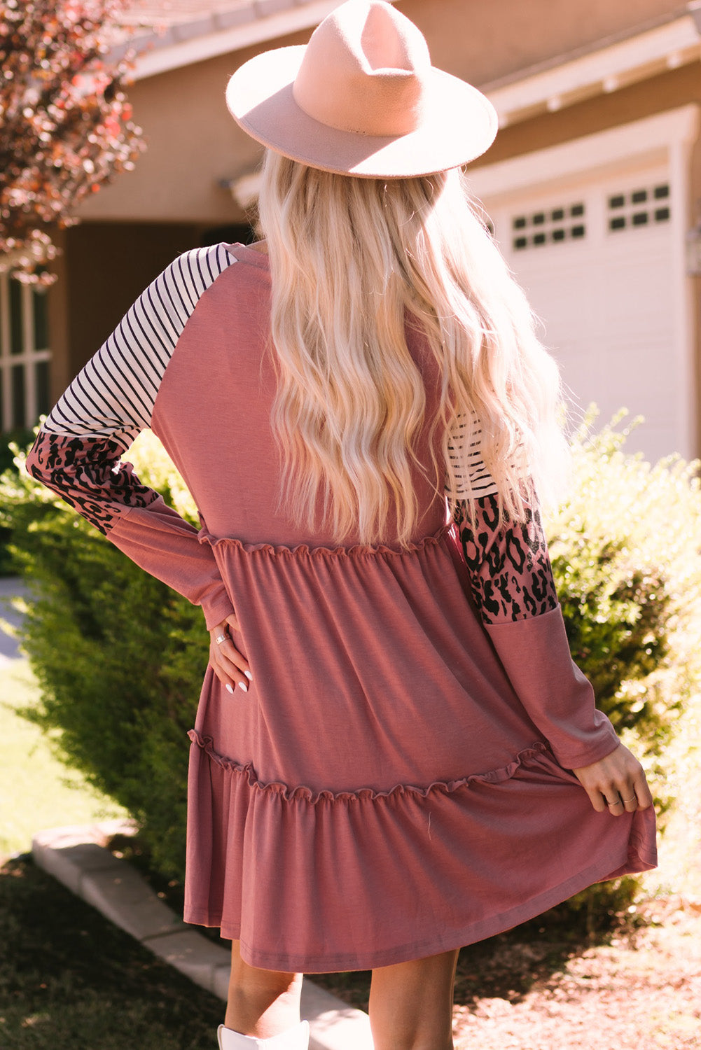Mixed Print Frill Trim Long Sleeve Dress (3 Colors) Dress Krazy Heart Designs Boutique