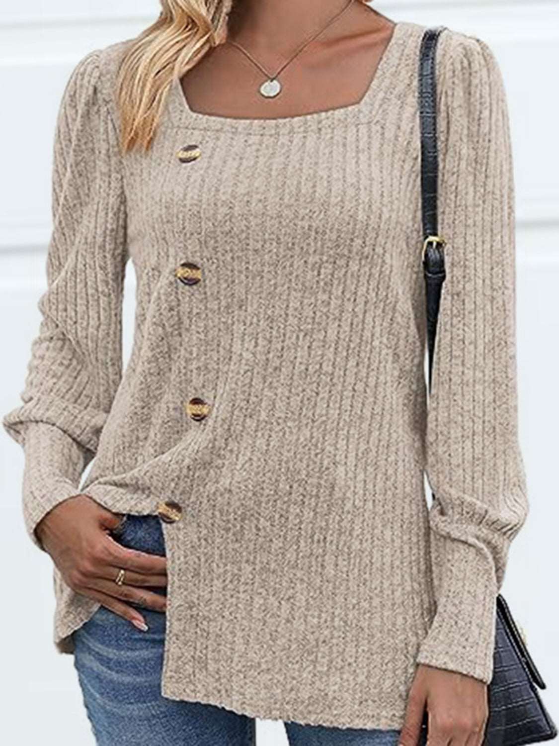 Decorative Button Square Neck Top (5 Colors) Krazy Heart Designs Boutique