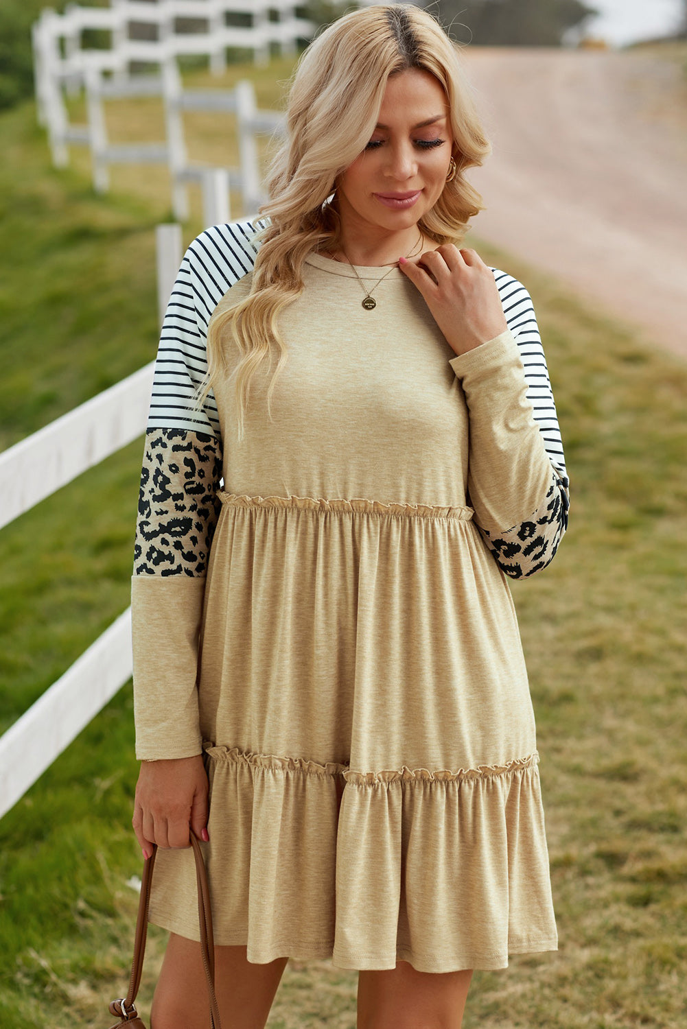 Mixed Print Frill Trim Long Sleeve Dress (3 Colors) Dress Krazy Heart Designs Boutique