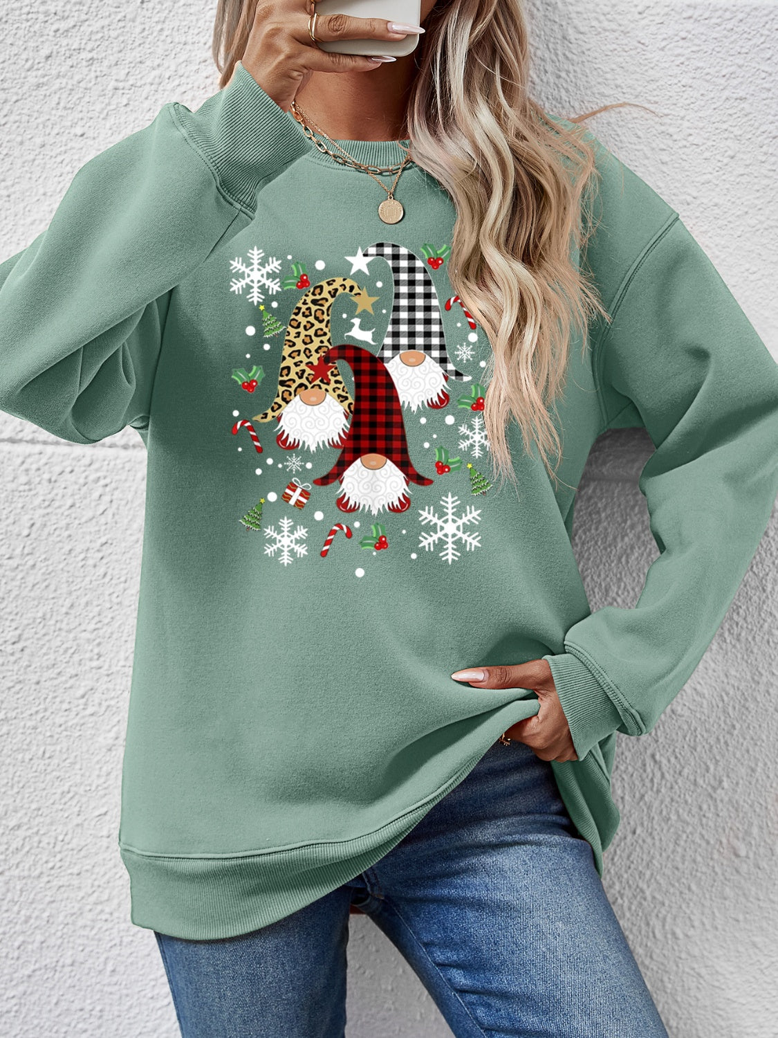 Faceless Gnomes Graphic Drop Shoulder Sweatshirt (9 Colors) Shirts & Tops Krazy Heart Designs Boutique Sage S