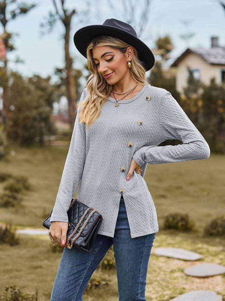 Decorative Button Slit Long Sleeve Top (6 Colors) Krazy Heart Designs Boutique