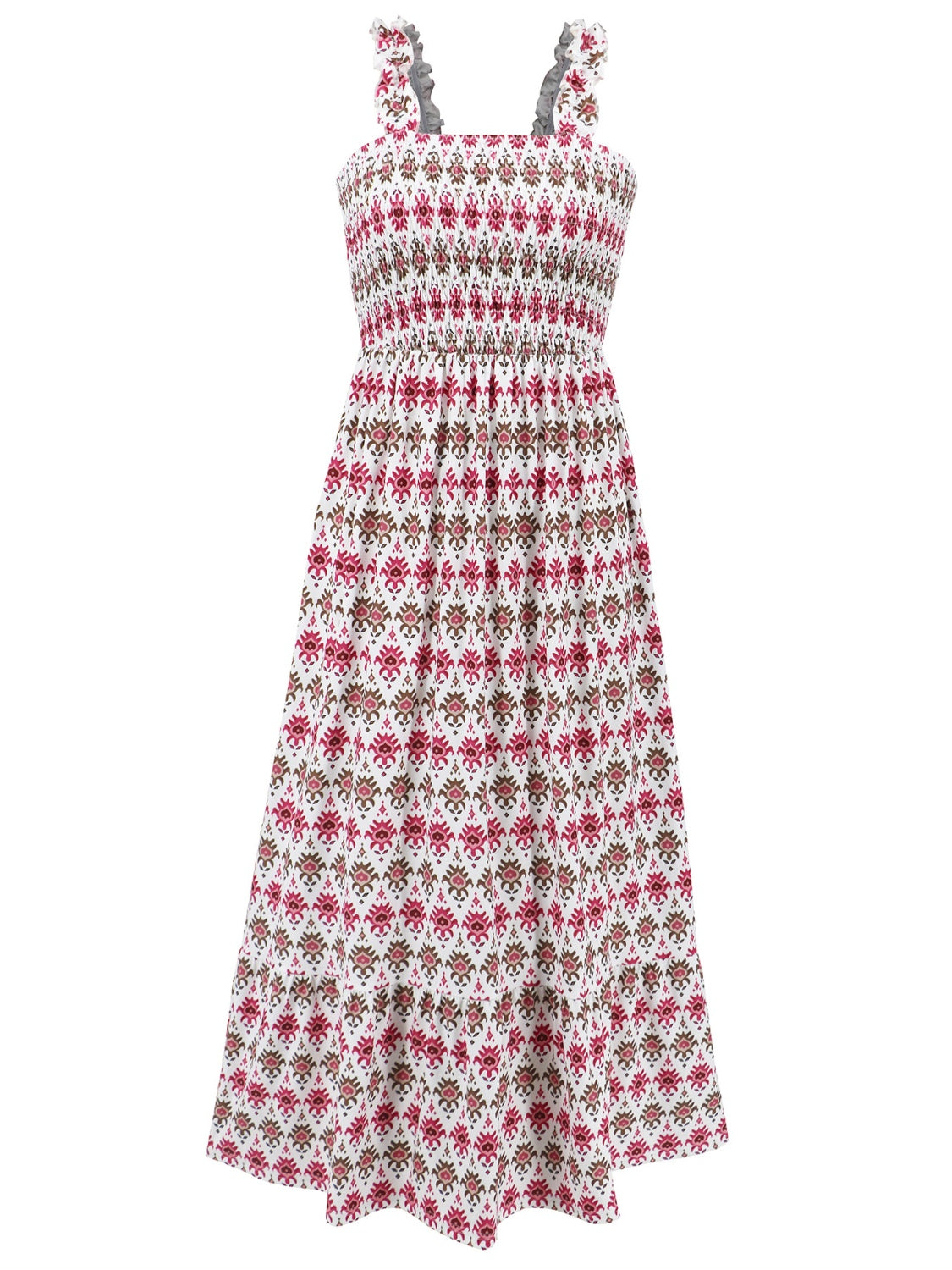 Smocked Printed Square Neck Sleeveless Cami Dress (7 Colors) Dress Krazy Heart Designs Boutique