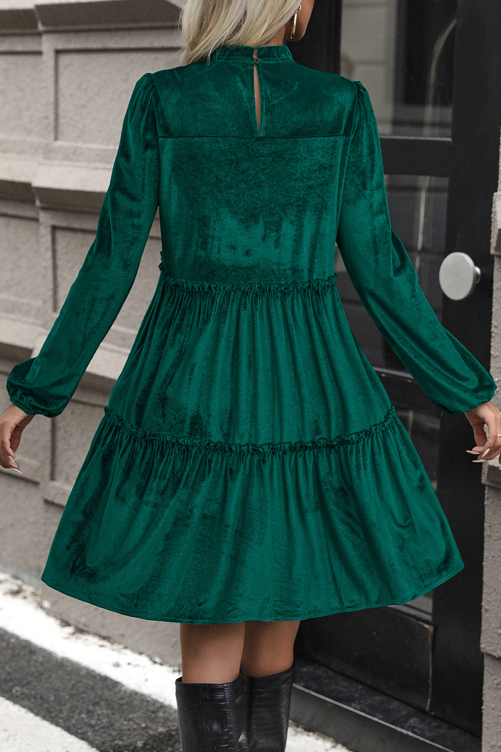 Perfee Smocked Balloon Sleeve Frill Trim Tiered Dress Dress Krazy Heart Designs Boutique