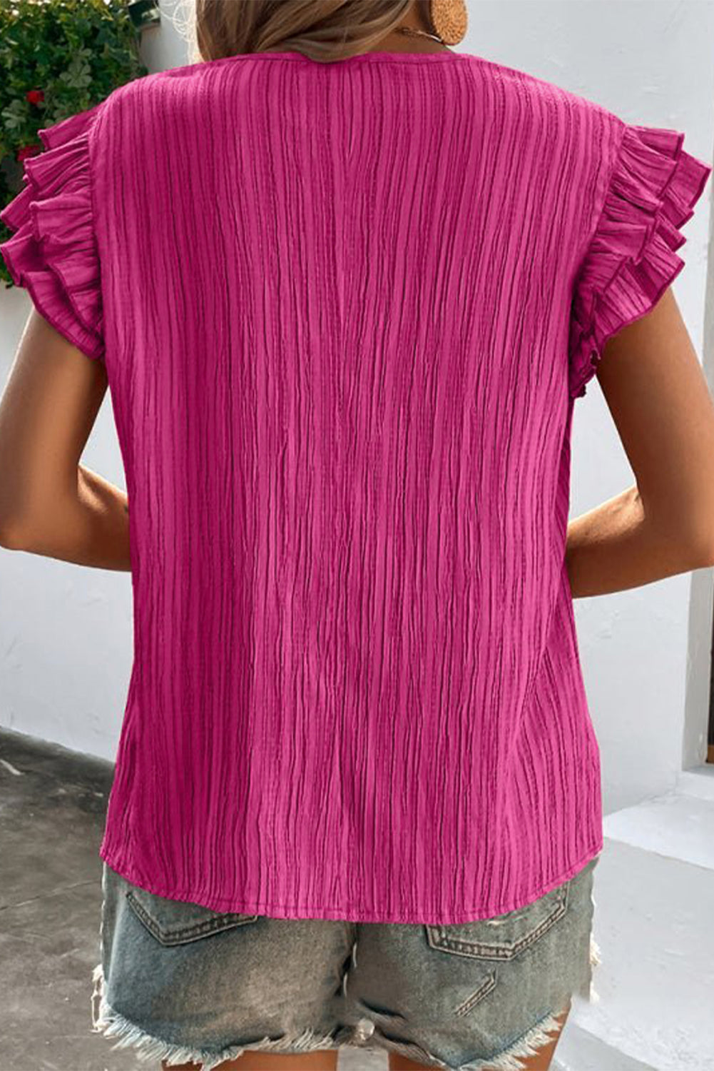 Ruffled Tie Neck Cap Sleeve Blouse (2 Colors) Shirts & Tops Krazy Heart Designs Boutique