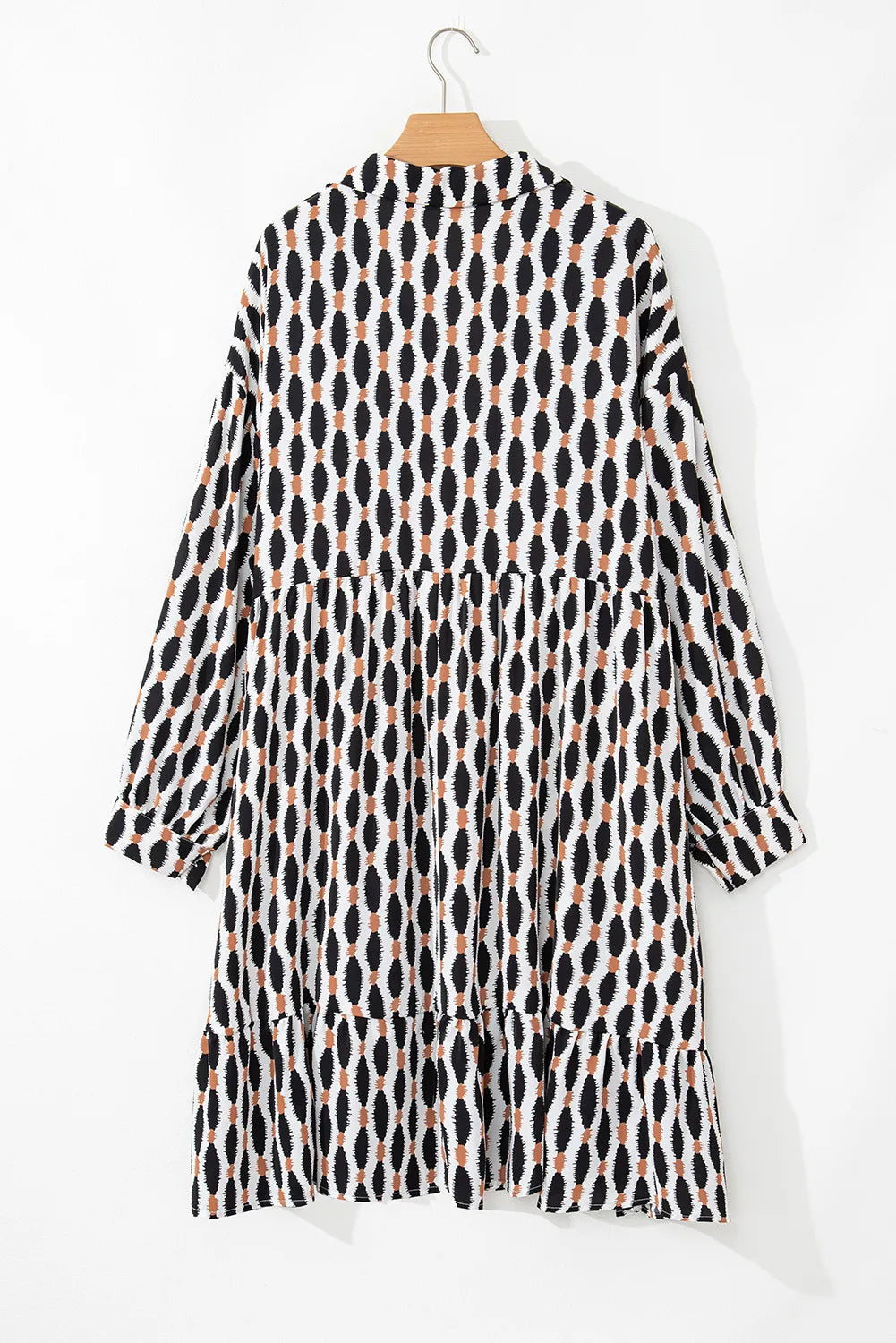 Plus Size Printed Johnny Collar Long Sleeve Dress Dress Krazy Heart Designs Boutique
