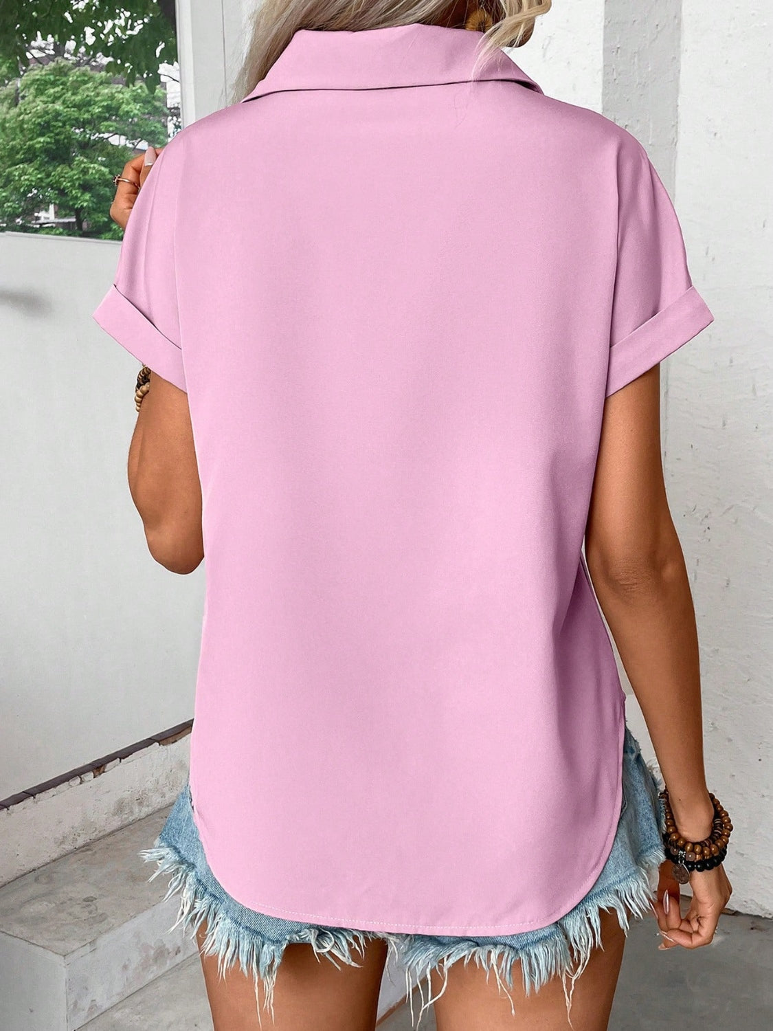 Pleated Detail Collared Neck Short Sleeve Shirt (6 Colors) Shirts & Tops Krazy Heart Designs Boutique