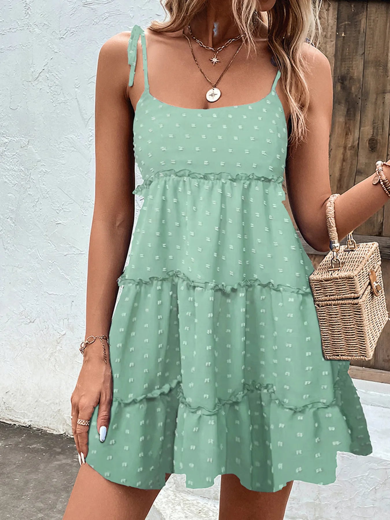 Frill Tiered Swiss Dot Cami Dress (6 Colors) Dress Krazy Heart Designs Boutique Gum Leaf S