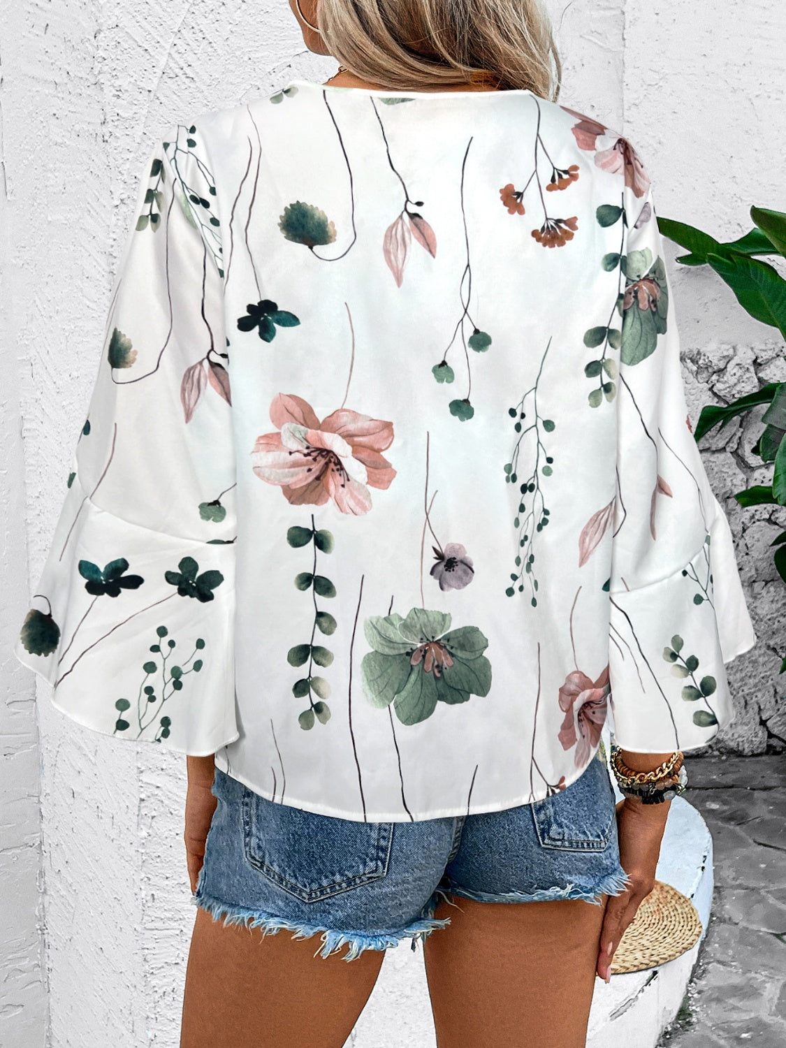 Honey Ruffled Printed V-Neck Half Sleeve Blouse (4 Print Colors) Shirts & Tops Krazy Heart Designs Boutique