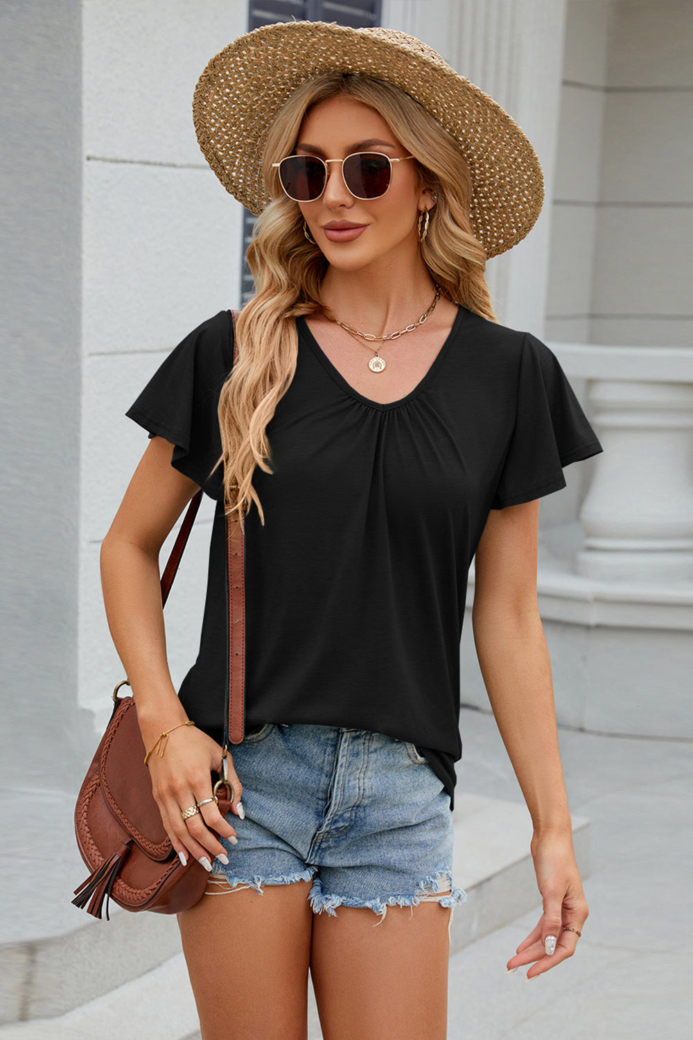V-Neck Short Sleeve Top (8 Colors) Shirts & Tops Krazy Heart Designs Boutique Black S