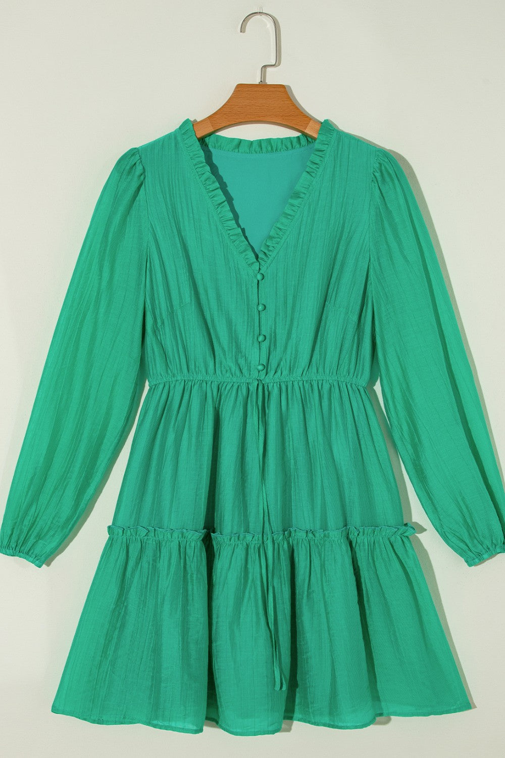 Frill V-Neck Long Sleeve Mini Dress Dress Krazy Heart Designs Boutique