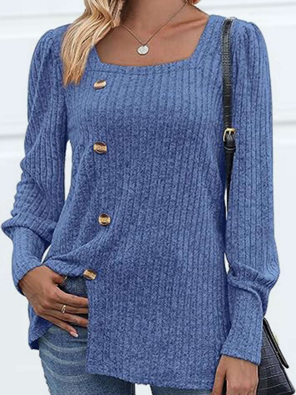 Decorative Button Square Neck Top (5 Colors) Krazy Heart Designs Boutique