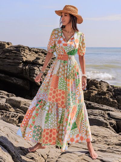 Boho Patchwork Printed Maxi Dress Dress Krazy Heart Designs Boutique Tangerine S