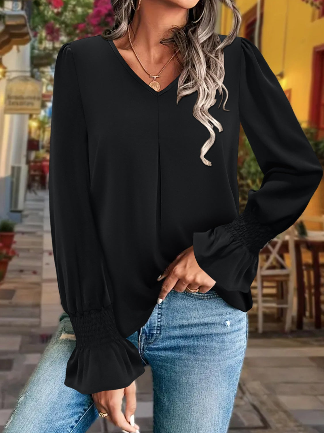 V-Neck Flounce Sleeve Blouse Shirts & Tops Krazy Heart Designs Boutique