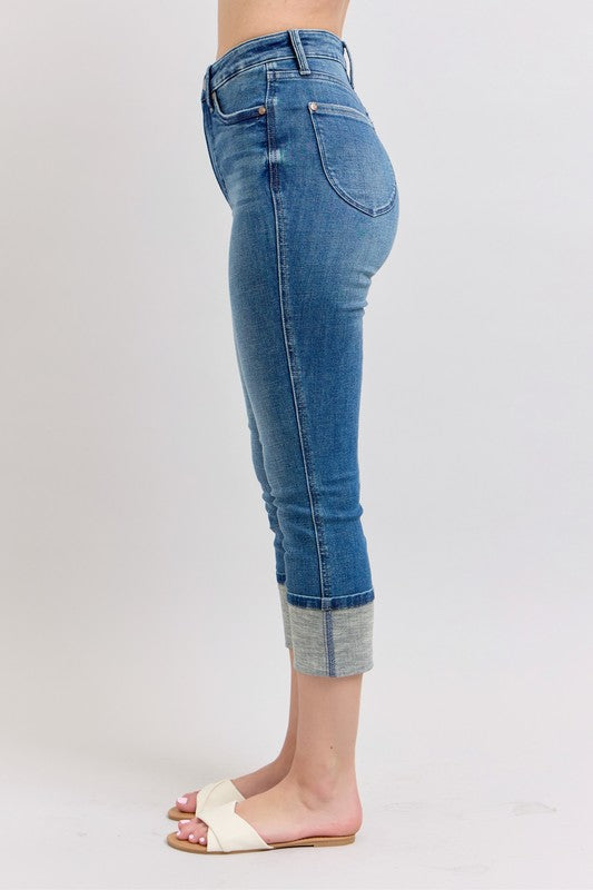 Judy Blue Full Size Skinny Cuff Capris Jeans with Pockets Plus Size jeans Krazy Heart Designs Boutique