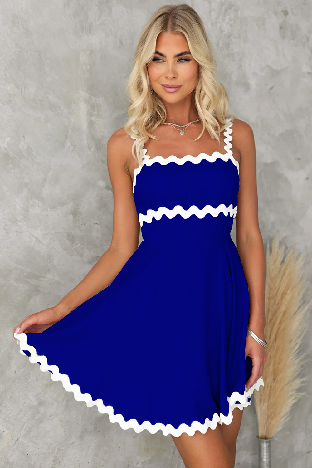 Contrast Color Zig Zag Square Neck Mini Dress (6 Colors) Dress Krazy Heart Designs Boutique Royal Blue S