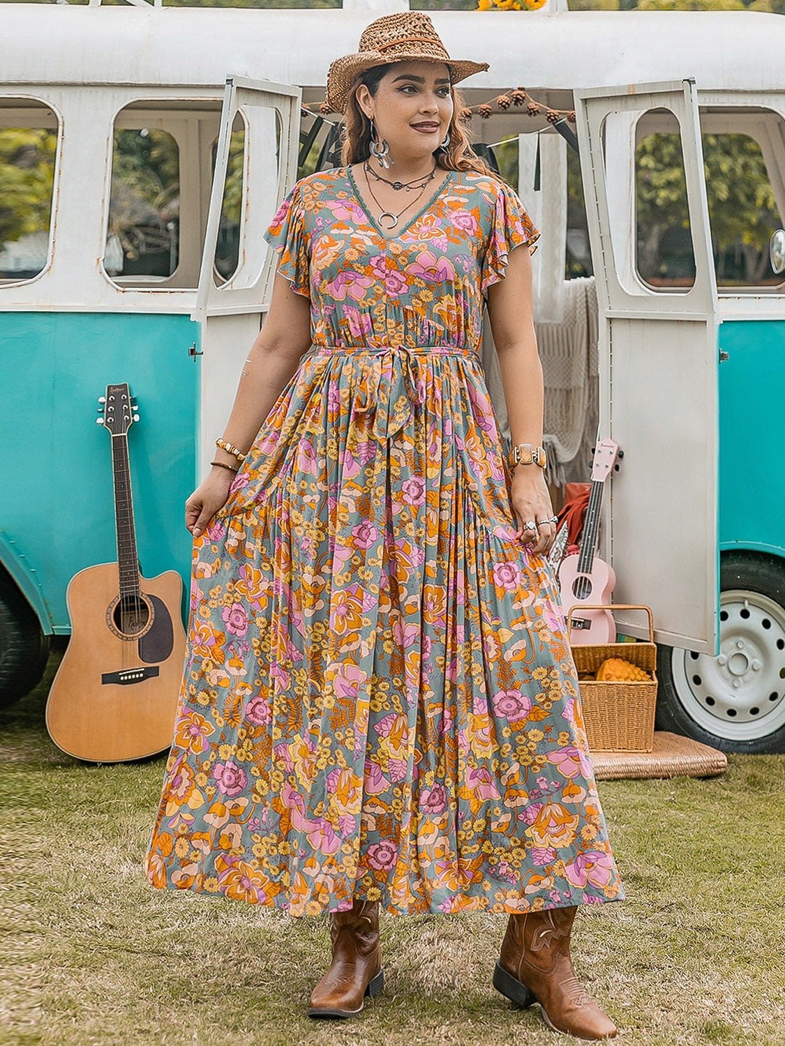 Plus Size Ruffled Printed Cap Sleeve Dress (2 Prints) Dress Krazy Heart Designs Boutique
