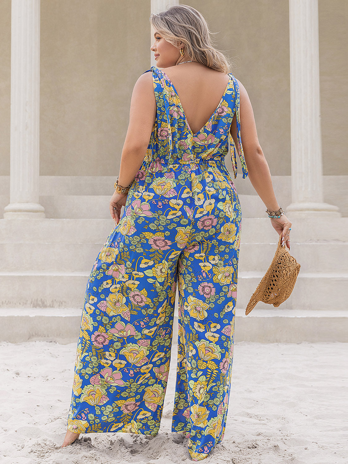Plus Size Boho Printed V-Neck Wide Leg Jumpsuit outfits Krazy Heart Designs Boutique