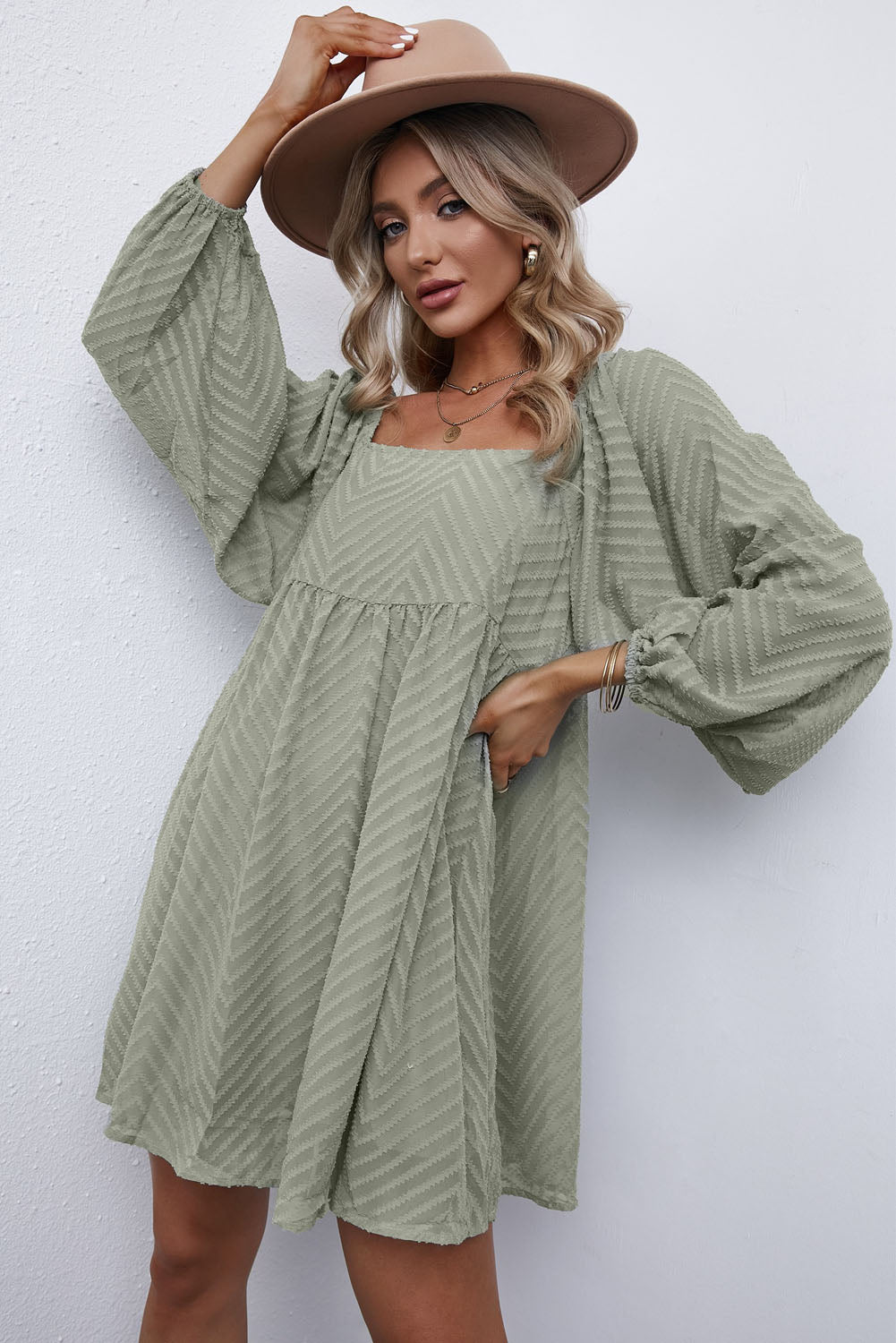 Textured Square Neck Mini Dress (6 Colors) Dress Krazy Heart Designs Boutique Sage S
