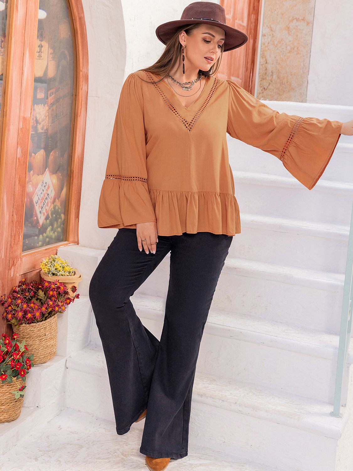 Plus Size V-Neck Peplum Blouse Shirts & Tops Krazy Heart Designs Boutique