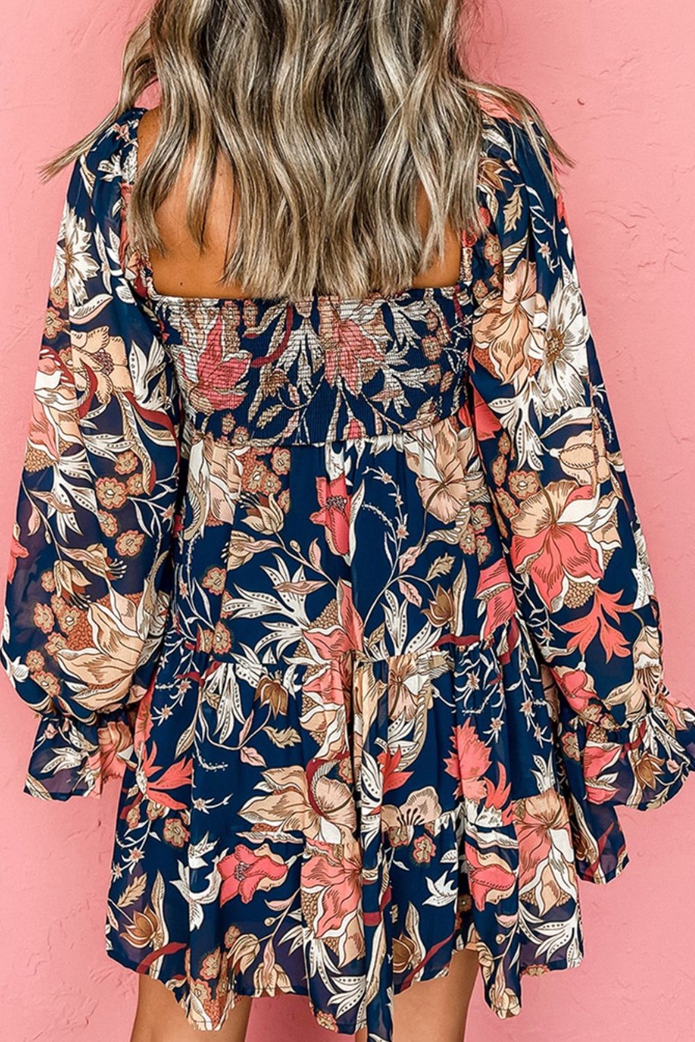 Plus Size Smocked Printed Long Sleeve Dress Dress Krazy Heart Designs Boutique