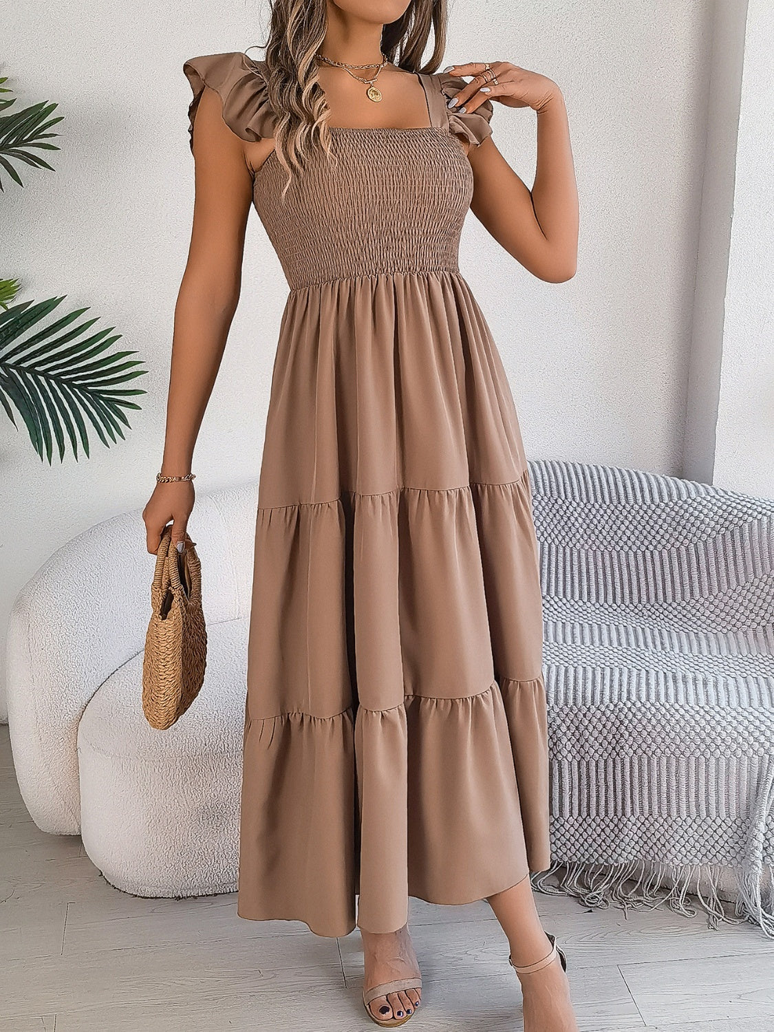Smocked Square Neck Cap Sleeve Midi Dress (5 Colors) Dress Krazy Heart Designs Boutique